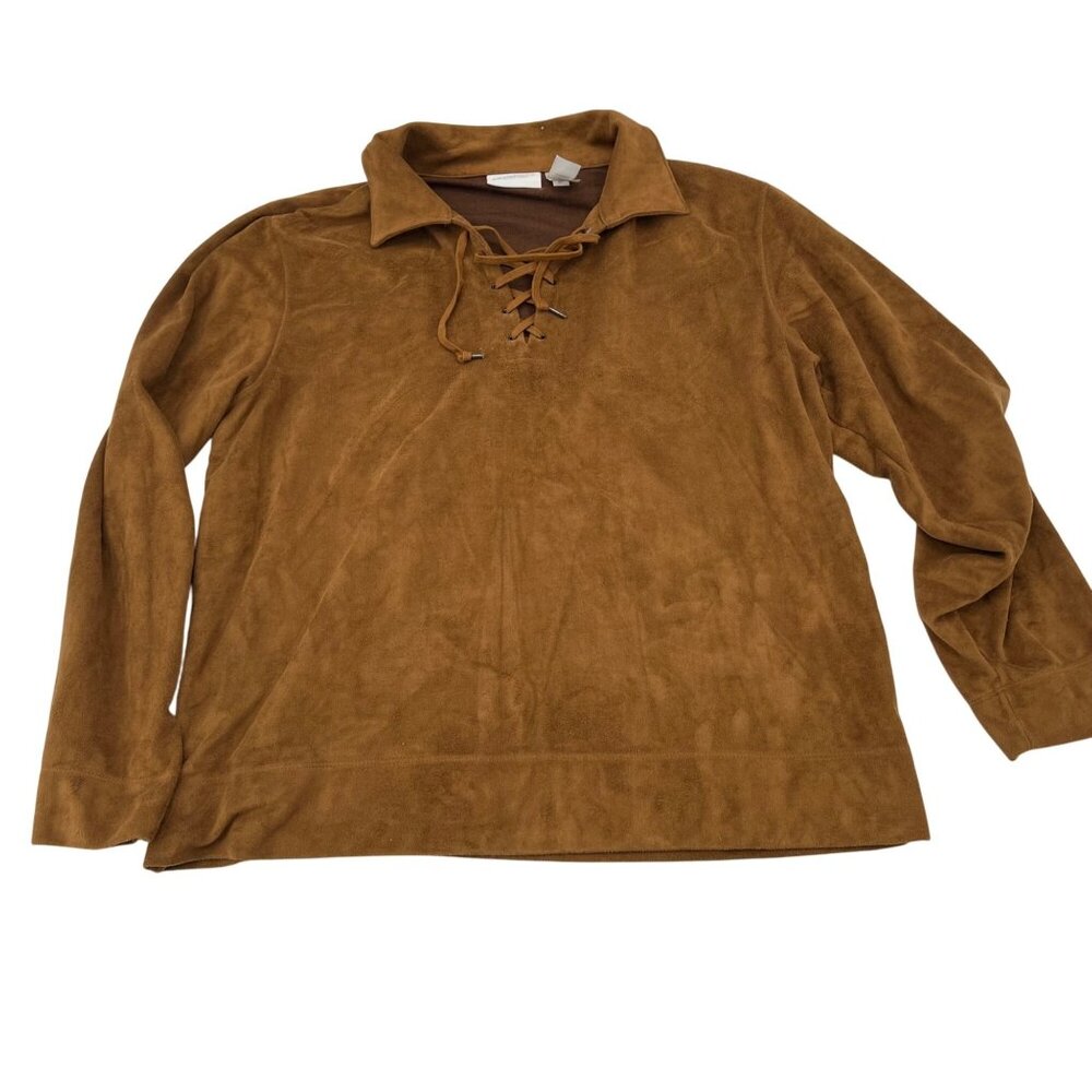 Vintage 90s Liz‎ Claiborne Faux Suede Lace-Up Lightweight Top XL Brown
